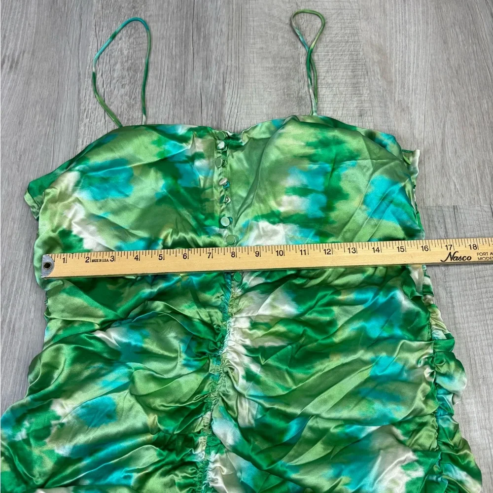 GANNI Silk Stretch Satin Ruched Mini Dress Lily Green Size 44 or US Large - Picture 12 of 16